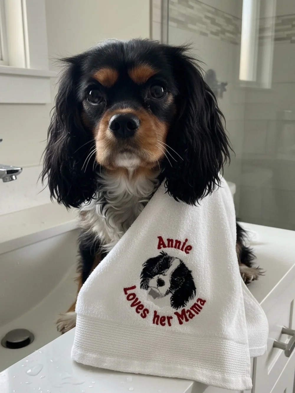 Persosnalized Embroidered Dog Bath Towels with your dog's name. Paws off.